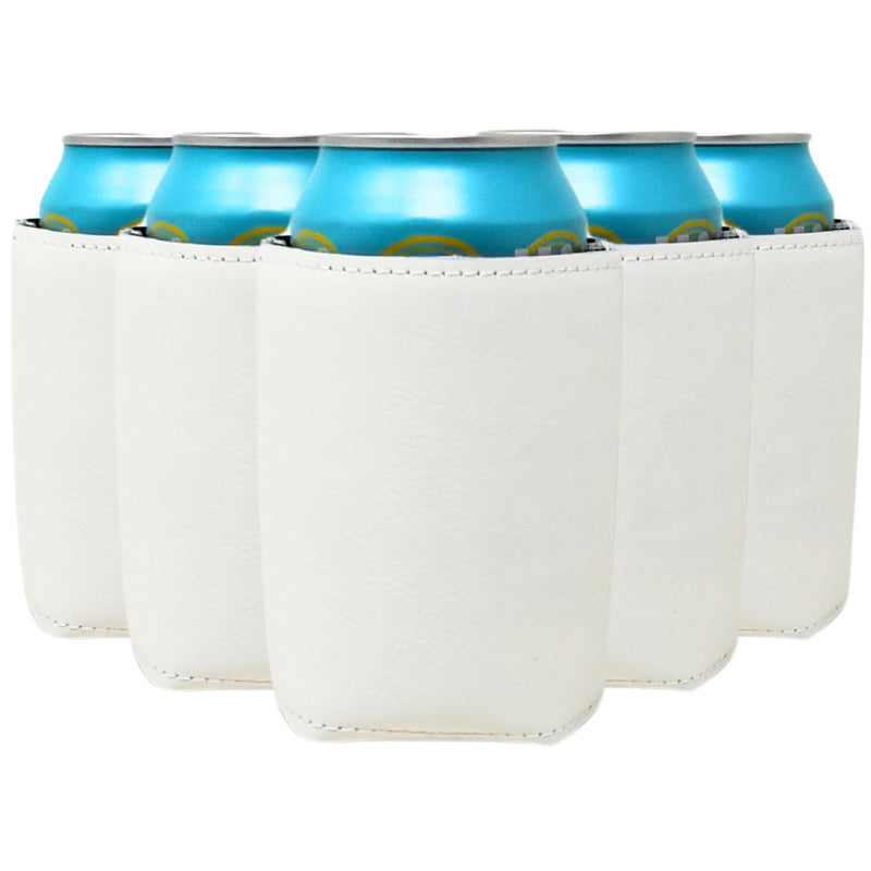 TahoeBay Leatherette Can Cooler Sleeves (12-Pack) Faux Leather Bulk Beer and Soda Neoprene Coolers for Cans - 12oz Blanks for Heat Transfer Vinyl - Plain Groomsmen Gifts Party Favors (White)