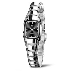 OLEVS Watches for Women Small Square Face Ladies Watches Waterproof Silver Tungsten Steel Dainty Dress Rectangle Female Womens Wrist Watches for Small Wrists Black Face