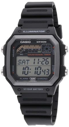 Casio WS1600H Series | Men’s Watch | Sports Design | Black | Stopwatch | Countdown Timer | LED Light with Afterglow | 100M WR | Daily Alarm | Auto Calendar | World Time | 10 Year Battery