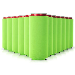 Slim Can Cooler Sleeves 12 Pack– Blank Foldable Neoprene 12oz Can Insulators – Skinny Beverage Coolers for Beer & Soda – Sublimation-Ready (Neon Green)