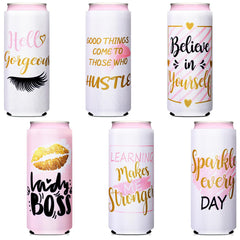 BBTO Slim Can Sleeves Reusable Neoprene Bottle Insulator Sleeve 12 oz Beverage Can Coolers for Energy Drink and Beer Cans 6 Pieces (Women Style)