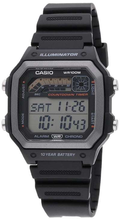 Casio WS1600H Series | Men’s Watch | Sports Design | Black | Stopwatch | Countdown Timer | LED Light with Afterglow | 100M WR | Daily Alarm | Auto Calendar | World Time | 10 Year Battery