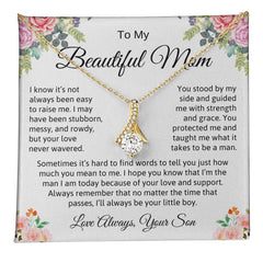 JERSURY To My Mom Necklace From Son To My Badass Mom Necklace Mothers Day Necklace From Son Daughter To Mom Gifts Loving Mother Necklace (18k Gold - Standard Box Beautiful Mom)