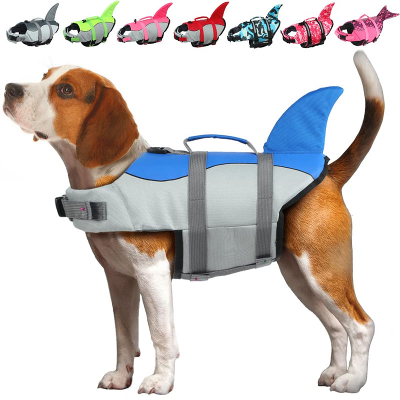 EMUST Dog Life Jacket Shark Dog Life Vests for Small Dogs with Rescue Handle Dog Flotation Vest Safety Lifesaver for Swimming Pool, Beach and Boating (Solid Blue)