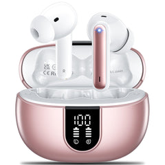 Wireless Earbuds Headphones Bluetooth 5.3 with 4 ENC Noise Cancelling MicsHi-Fi Stereo in Ear Ear Buds with LED ScreenIPX6 Waterproof42h Duration Playback for iPhone and Android rose gold earphones