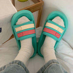 Thick-Soled Striped Beach Shoes for Women