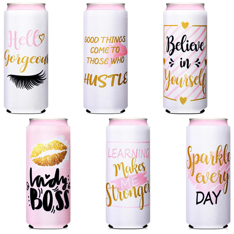 BBTO Slim Can Sleeves Reusable Neoprene Bottle Insulator Sleeve 12 oz Beverage Can Coolers for Energy Drink and Beer Cans 6 Pieces (Women Style)